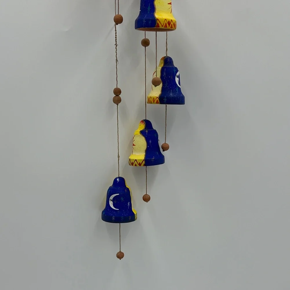 Handmade Celestial Clay Bell Wind Chime Sun Moon Star Terracotta Boho Zen Witchy